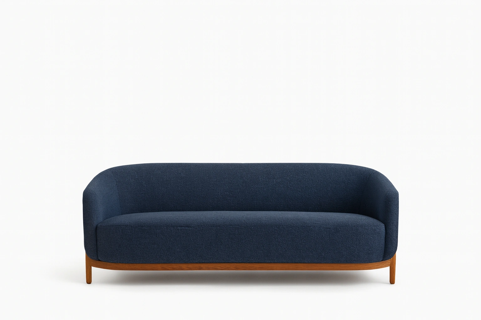 Divano a tre posti in tessuto blu con base in legno-woodhomecraft